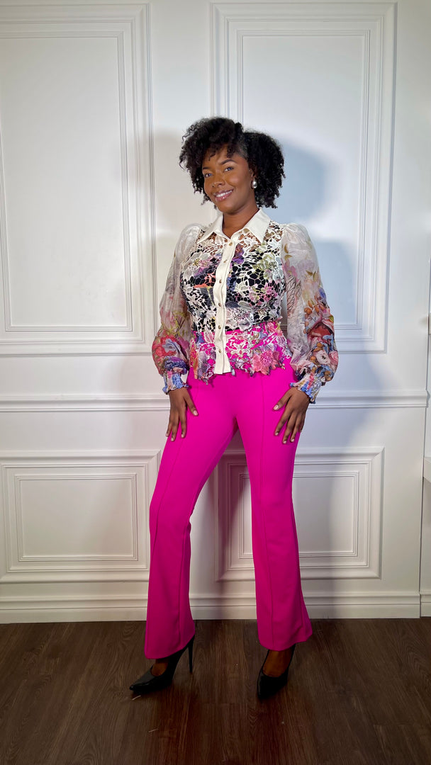 Sara Collar Eyelet Button Down Blouse