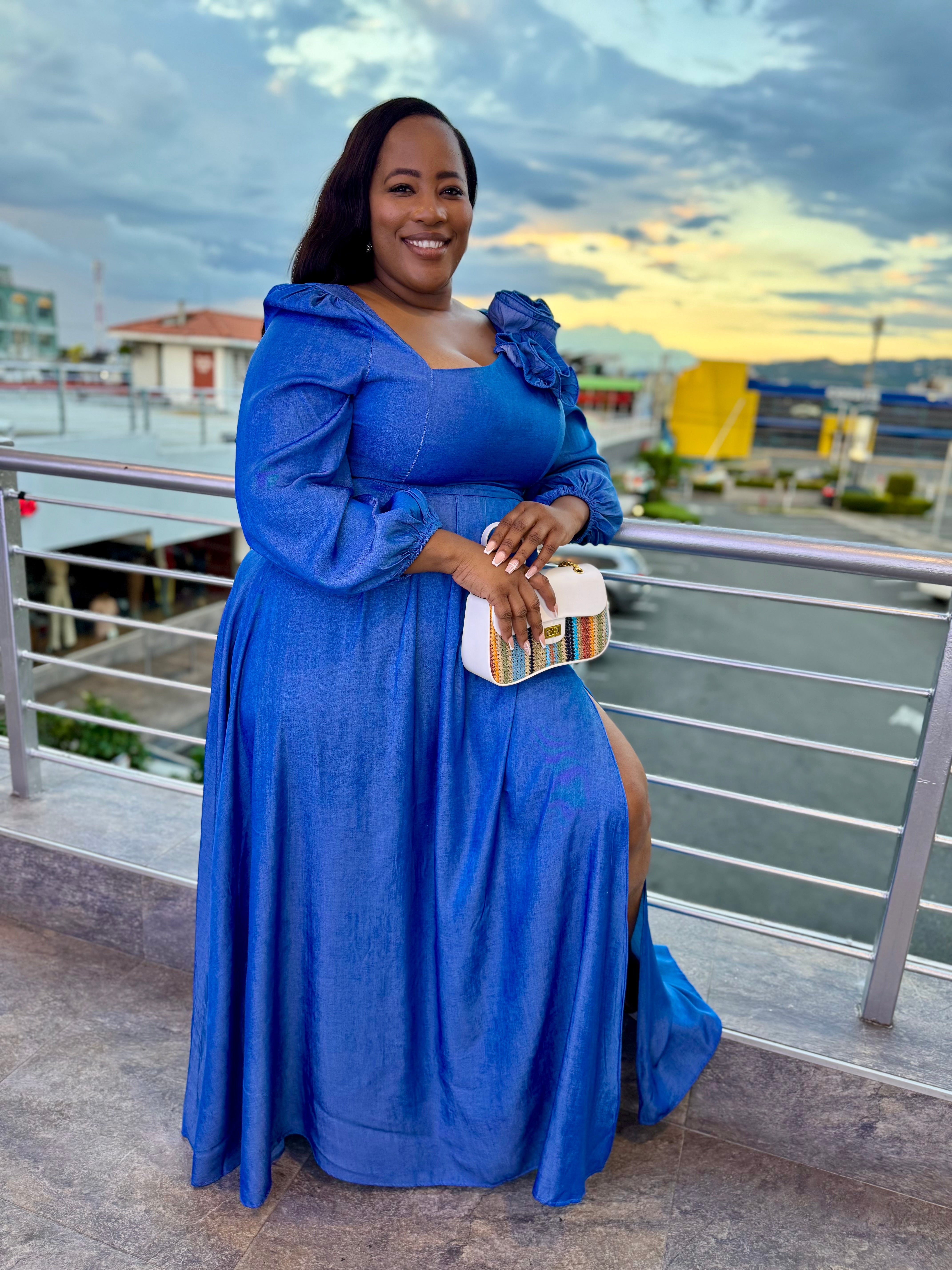 plus size denim maxi dresses Niana Flower Sleeve Dress – Chic Ladies Boutique Denim shirt dress Size:56 Long Jacket+50 Waist Adjust 46   to 52)(Height:6