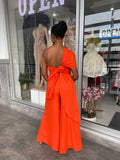 German Draped Halter Top Pants Set