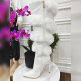 Yulia White Furr Boots