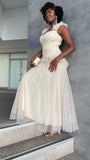 Oprah Flower Applique Mesh Maxi Dress