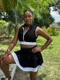 Up Close Zipper Crop Top Pleated Skirt Set