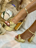 Josy-12 Gold Chunky Heel