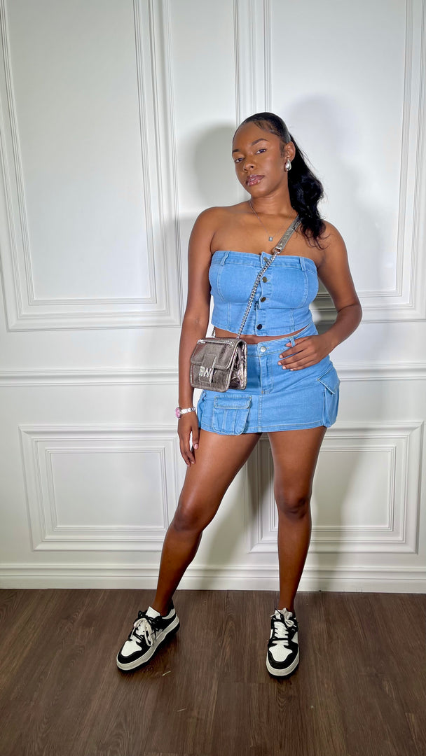 Gen Z Denim Crop Top & Cargo Skirt Set