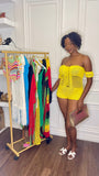 Yellow Mesh Romper Cover Up