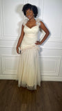 Oprah Flower Applique Mesh Maxi Dress