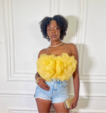 Linthia Off Shoulder Organza Ruffle Crop Top