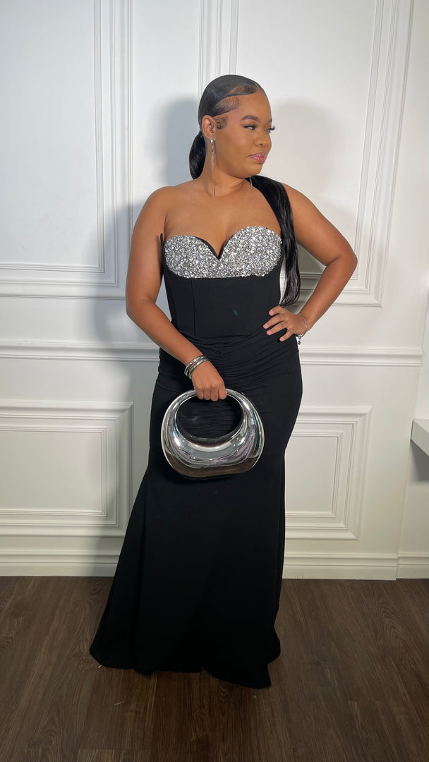 Royal Rhinestones Bust Maxi Dress