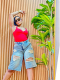 Savvy Distressed Wide Leg Jorts