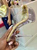 Mafia Clear Top Gold Heels