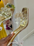 April-1 Gold Flower Clear Top Heel