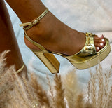 Josy-12 Gold Chunky Heel