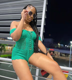 Green Mesh Romper Cover Up