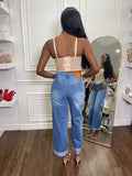 Roll-up Hem Straight Leg Jeans