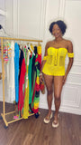 Yellow Mesh Romper Cover Up
