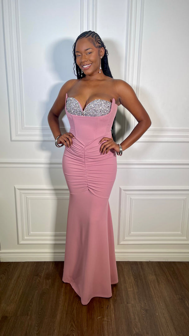 Royal Rhinestones Bust Maxi Dress