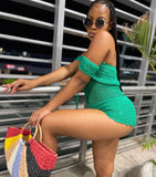 Green Mesh Romper Cover Up