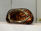 Faux Leather Metal Handle Party Clutch